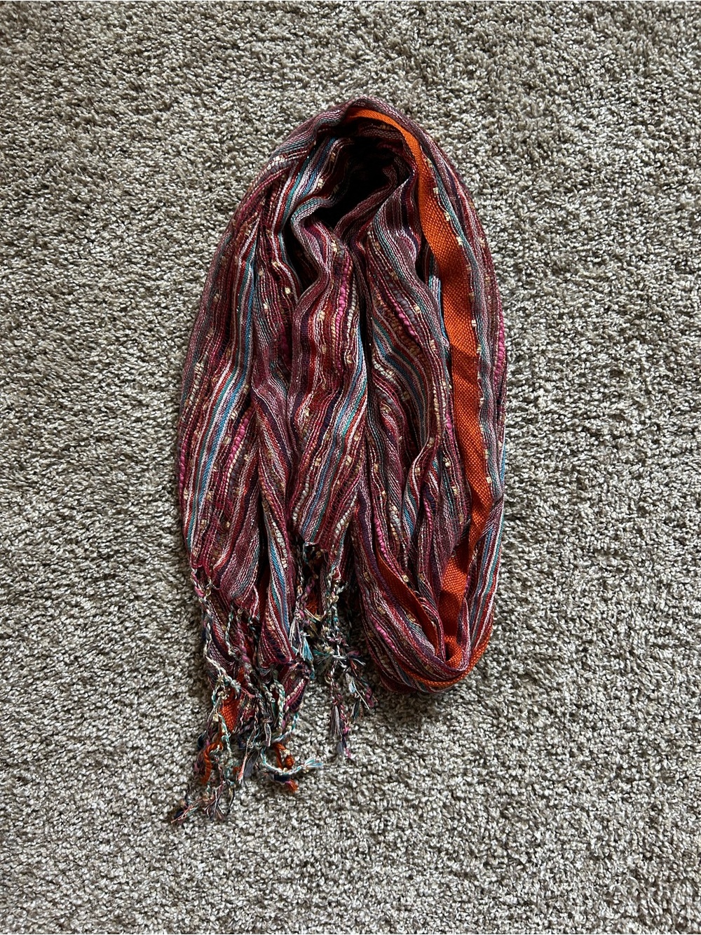 Orange and Pink Sequin Boho Fashion Scarf with Fringe